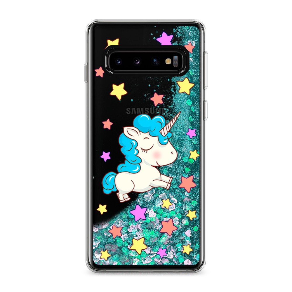 

Жидкий чехол с блестками "Звездный единорог" на Samsung Galaxy S10, 27095-1
