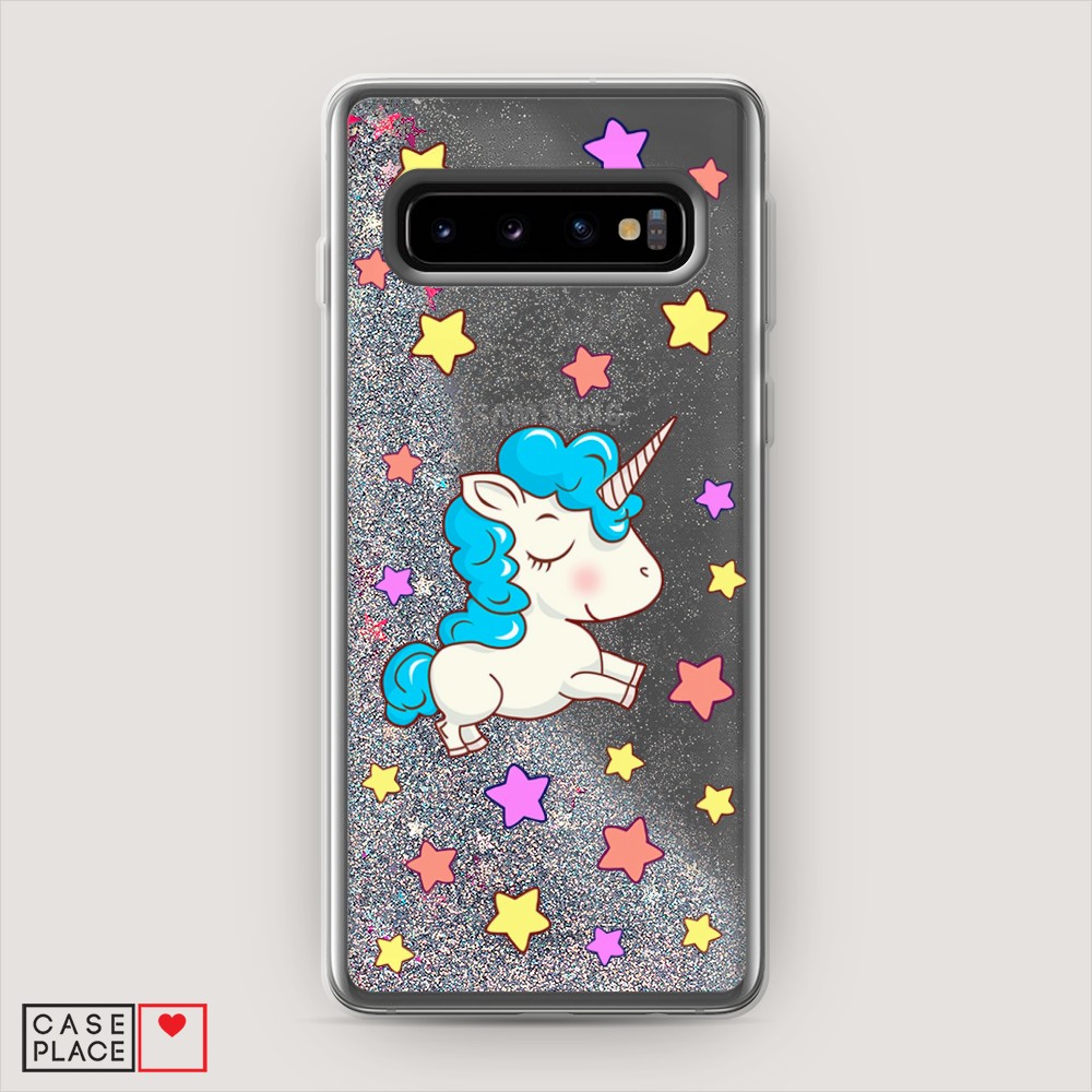 

Жидкий чехол с блестками "Звездный единорог" на Samsung Galaxy S10 +, 27191-1