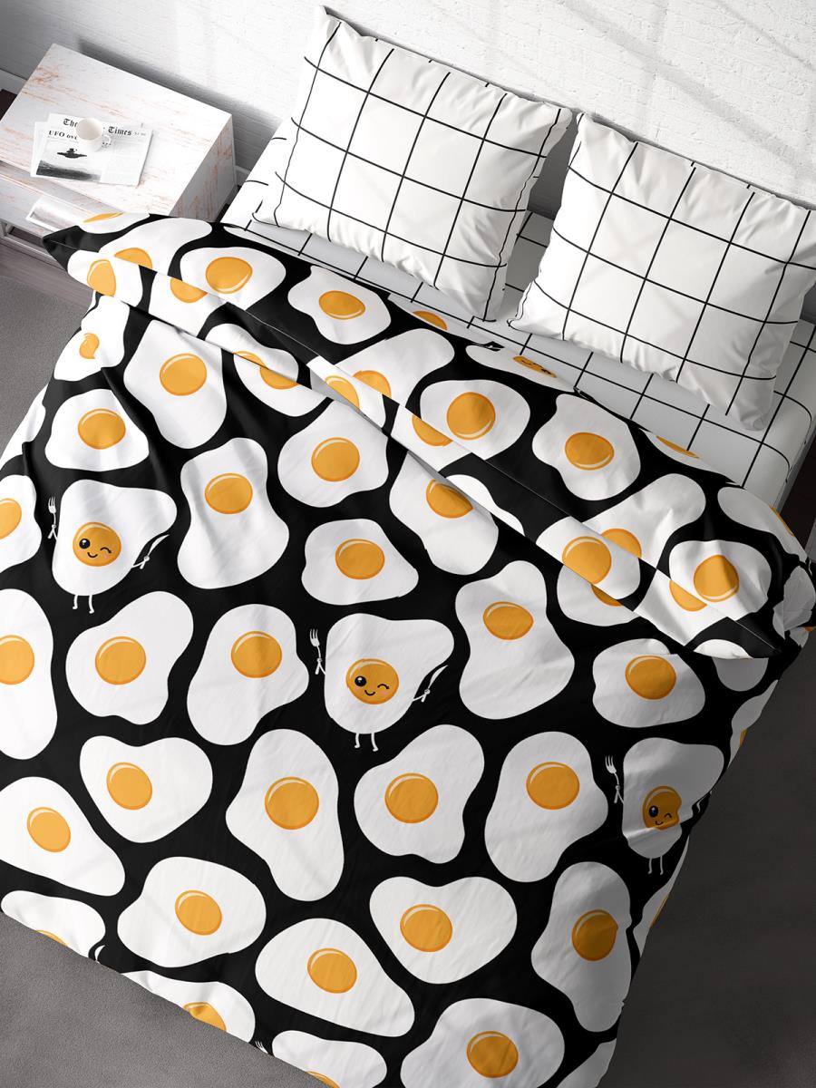 

Постельное белье 2-сп. с европр. Перкаль «Crazy getup» (70х70) Eggs