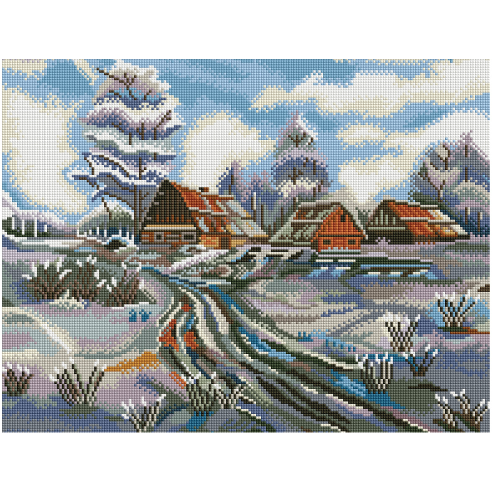 Алмазная мозаика Три совы Зима в деревне, 40х50 см