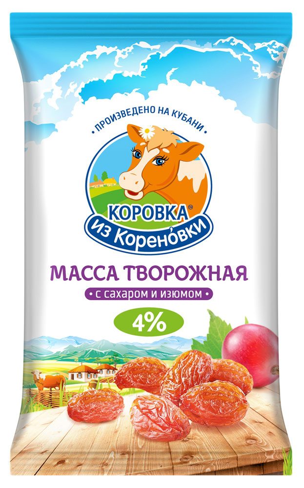 Масса творожная Коровка из Кореновки с изюмом 4% 180 г