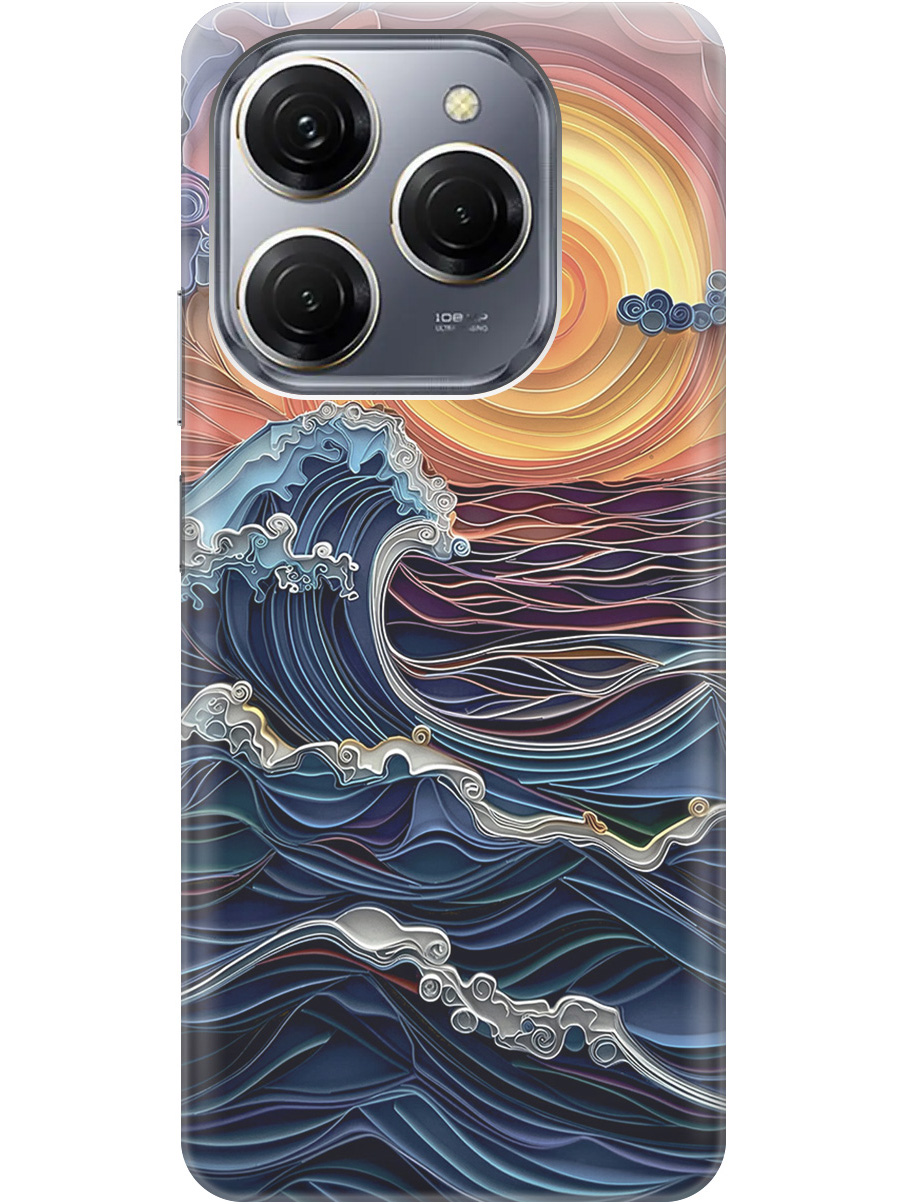 

Силиконовый чехол на Tecno Spark 20 Pro с принтом "Волны на закате", Прозрачный;оранжевый;синий, 779829010