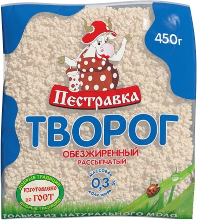

Творог Пестравка обезжиренный 0,3% 450 г бзмж
