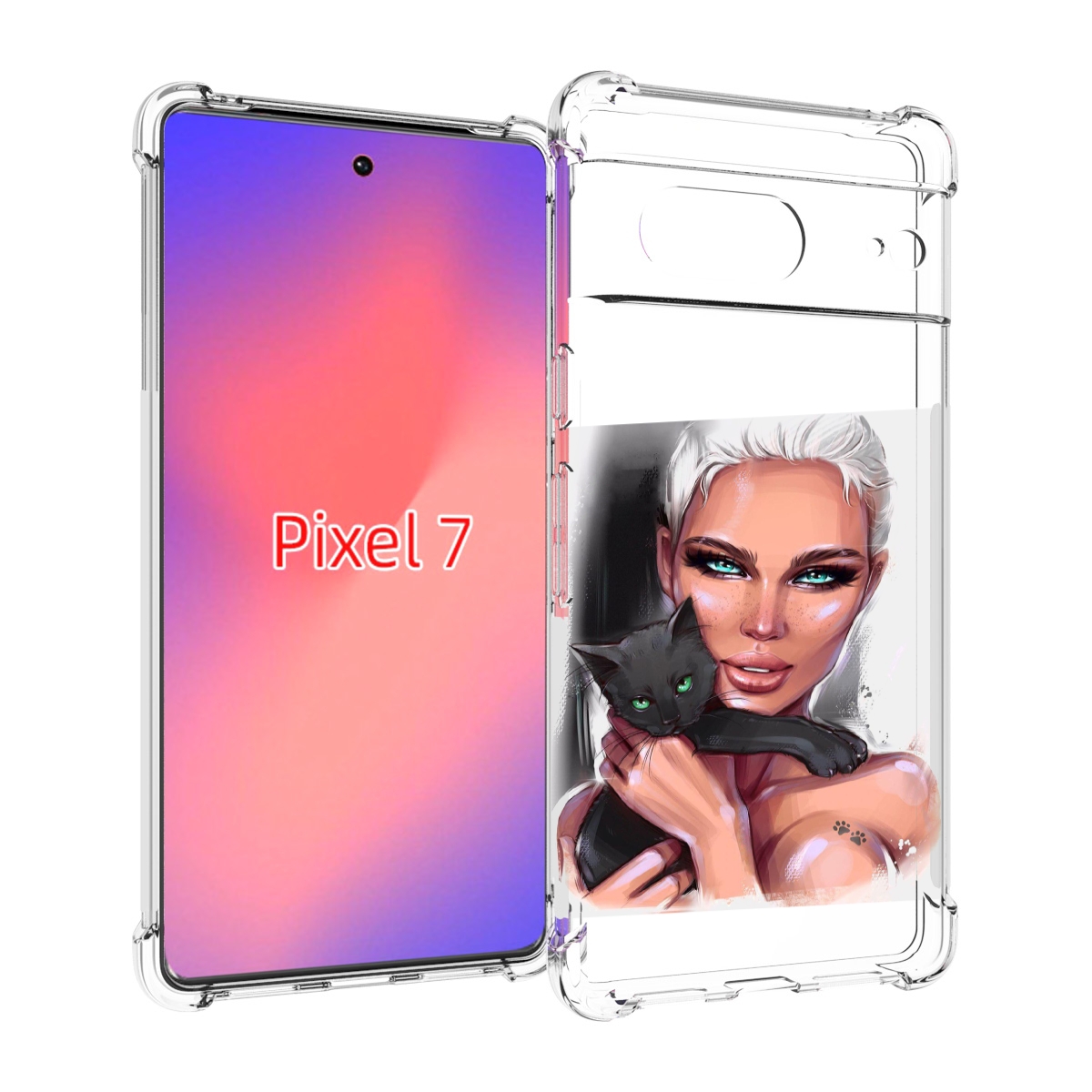 

Чехол Mypads Девушка-С-Черным-Котиком Женский Для Google Pixel 7, Прозрачный, Tocco