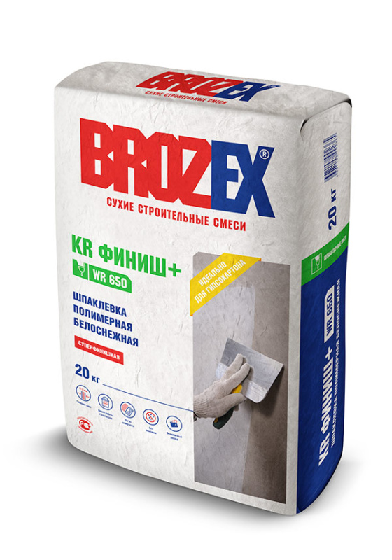 

Шпаклевка полимерная белоснежная WR 650 KR ФИНИШ +, Brozex 20кг *1/56