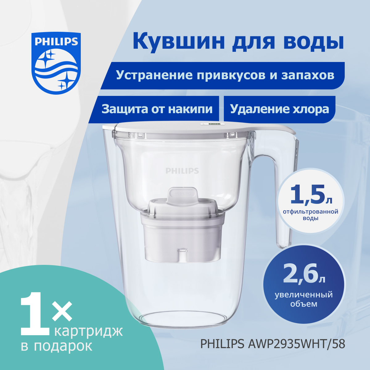 Кувшин для очистки воды Philips AWP2935WHT58 1593₽