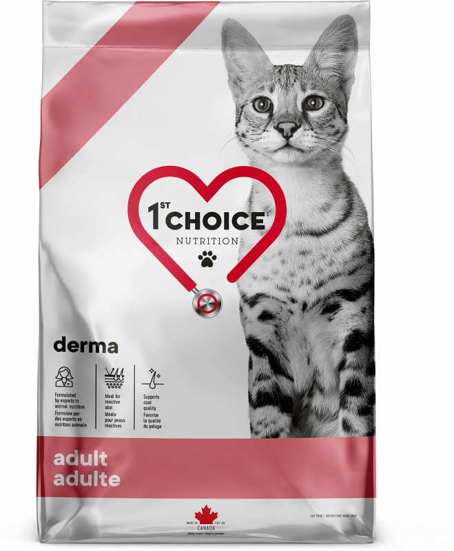 фото Сухой корм для кошек с гиперчувствительной кожей 1st choice gf derma , лосось, 4.54 кг