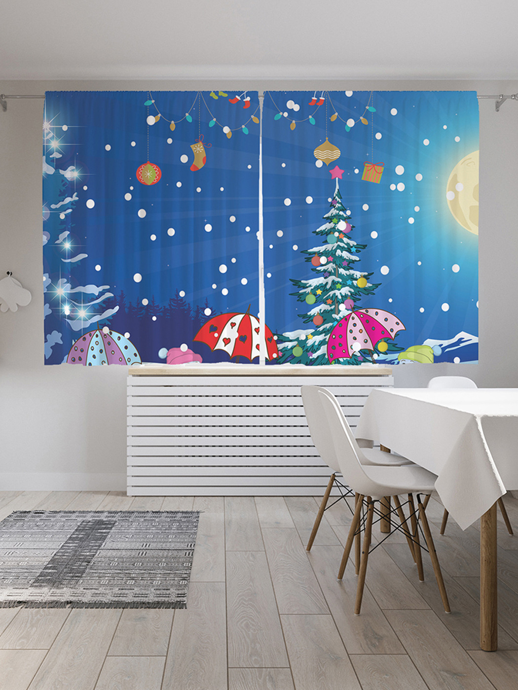 

Шторы с фотопечатью JoyArty "Праздник снеговиков" из сатена, 290х180 см