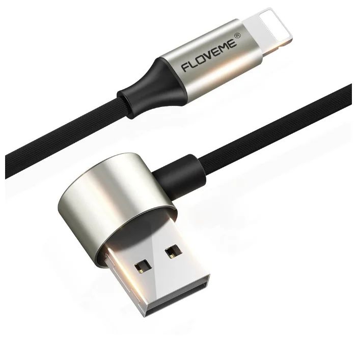 Кабель FLOVEME 2 в 1 Micro USB + lightning 1м 2.4A L образный