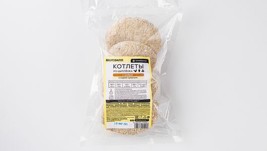 

Котлеты цыпленка с грибами и сыром Сулугуни ВкусВилл замороженные 400 г