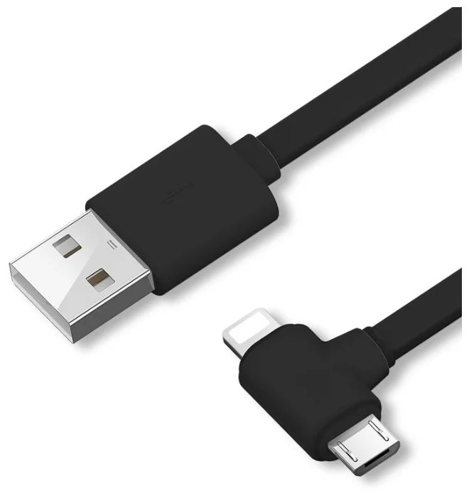 фото Кабель floveme 2 в 1 micro usb + lightning 1м 2.4a t образный черный