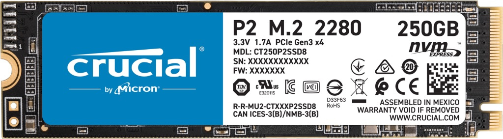 SSD накопитель Crucial P2 M.2 2280 250 ГБ (CT250P2SSD8)