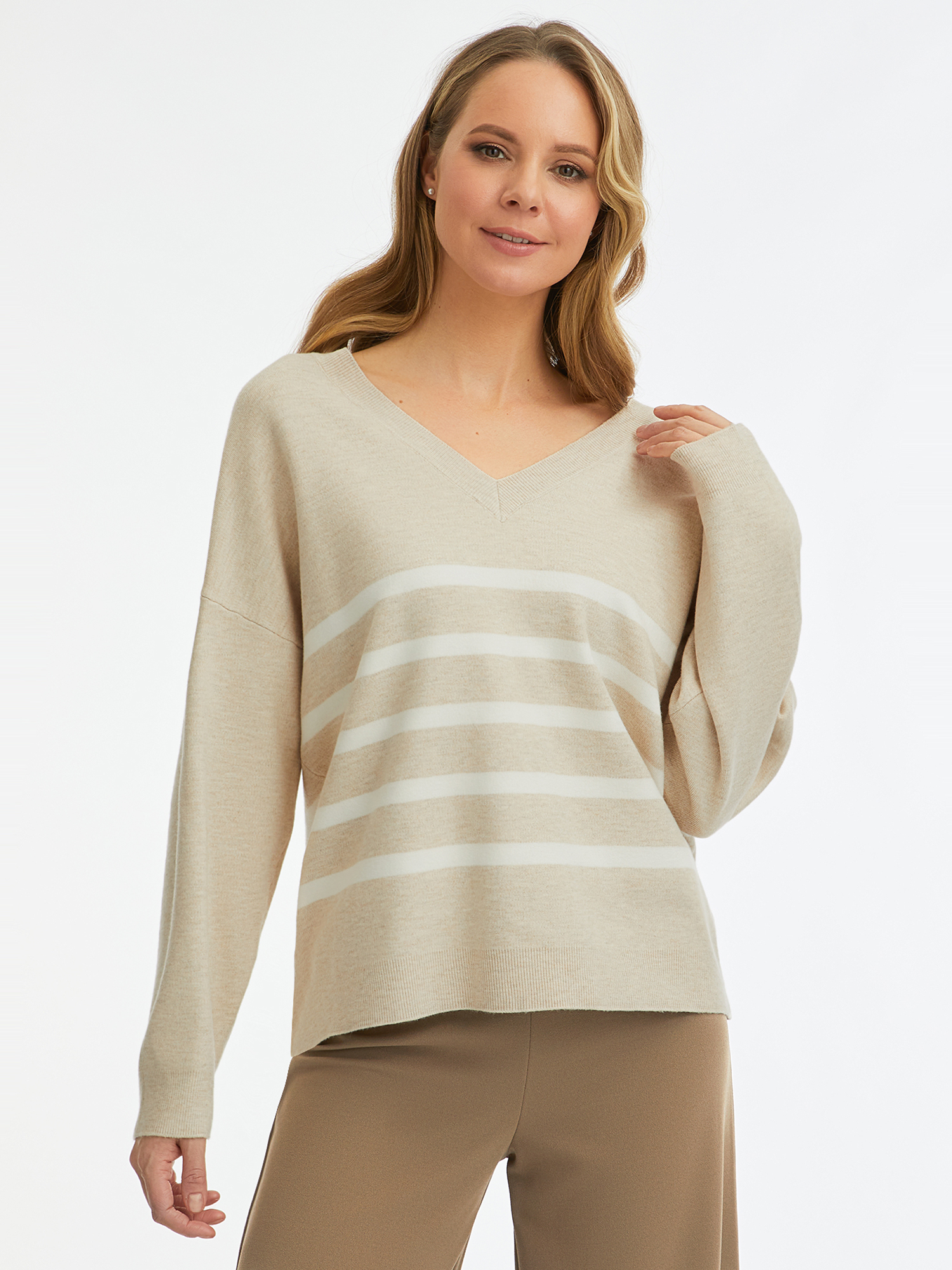 

Пуловер женский oodji 63812722 бежевый XXL, 63812722