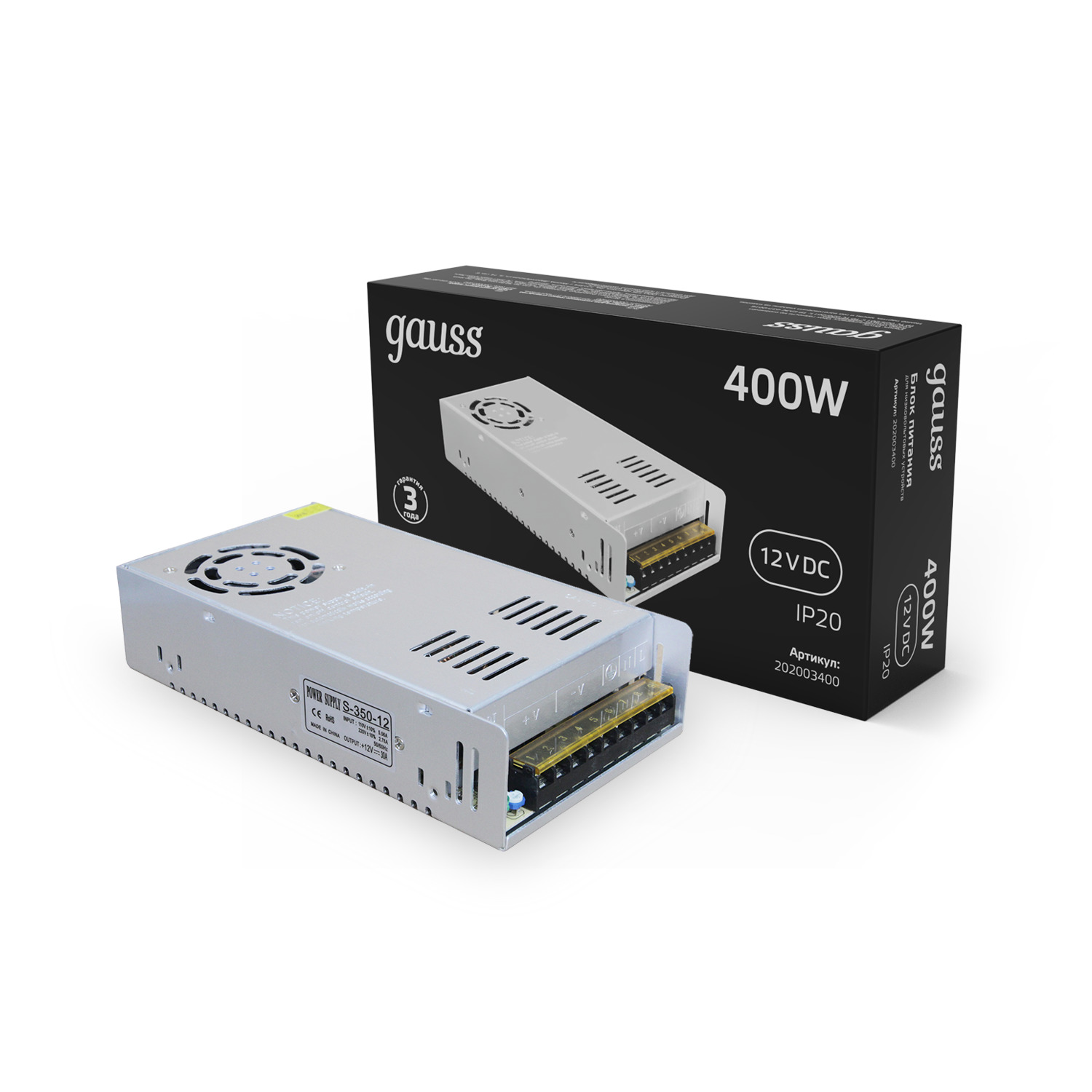 

Блок питания 400Вт 12V IP20, Серый, Strip PS 400W 12V