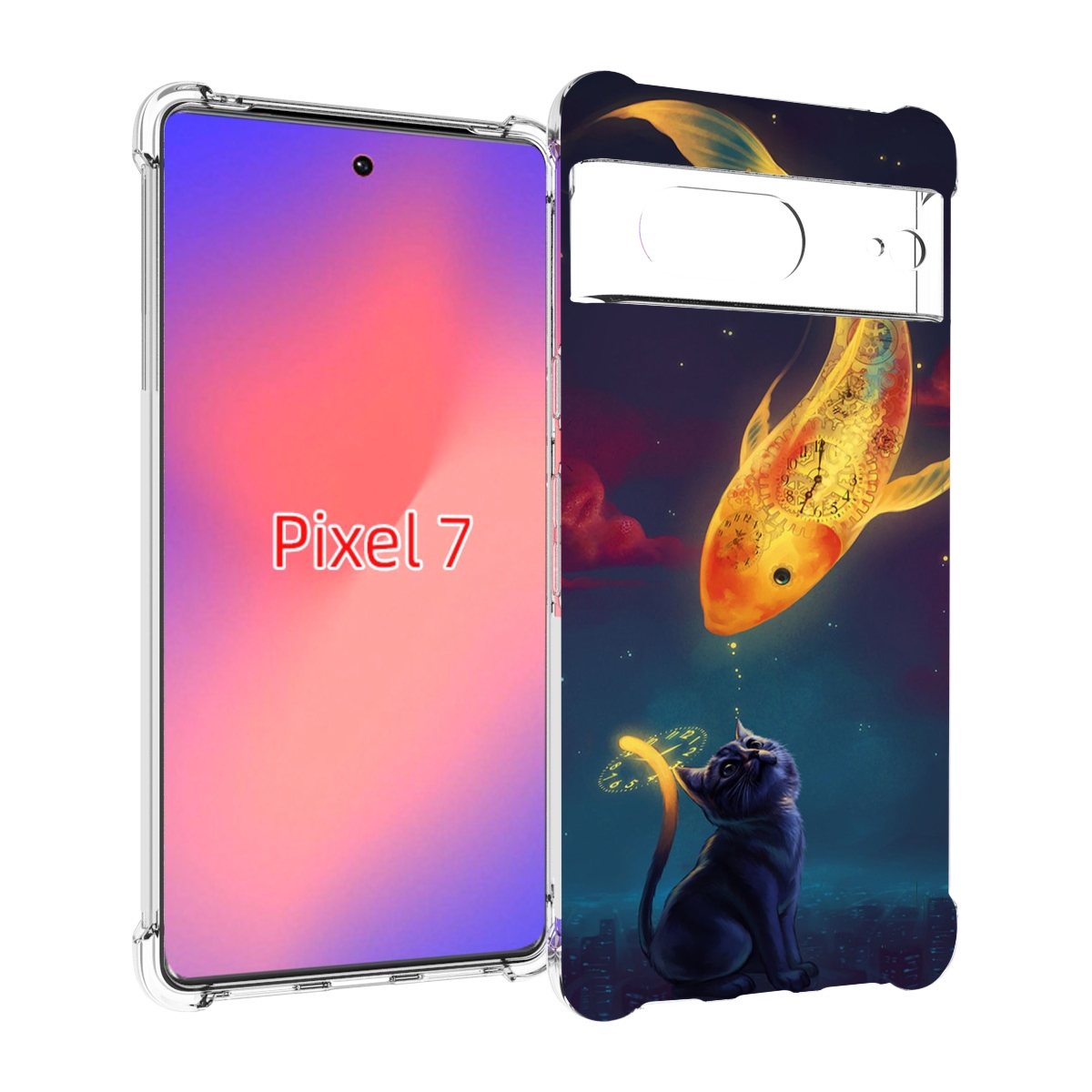 

Чехол Mypads Золотая-Рыбка-Часовая Для Google Pixel 7, Прозрачный, Tocco