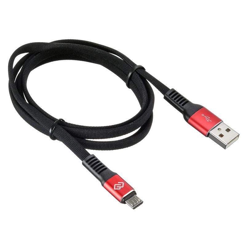 Кабель USB A (m) micro USB B (m) 1.2м черный/красный плоский
