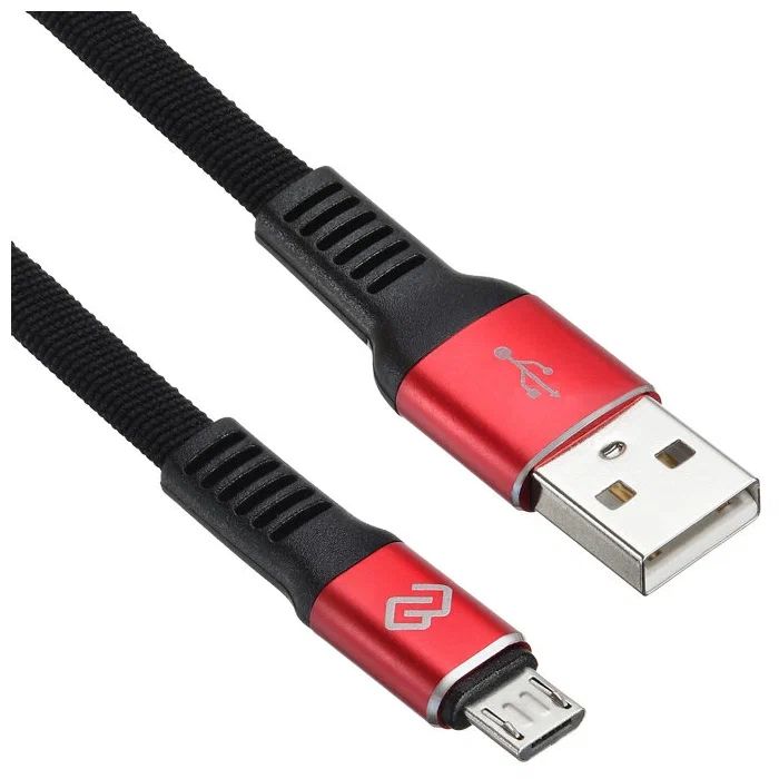 фото Кабель usb a (m) micro usb b (m) 1.2м черный/красный плоский digma