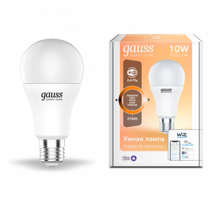 фото Умная wi-fi лампочка gauss smart home а60 10w 1055лм e27, диммируемая