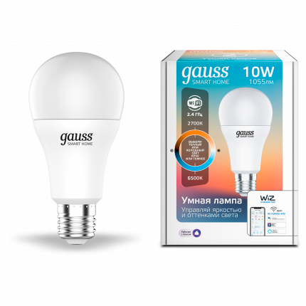 фото Умная wi-fi лампочка gauss smart home а60 8,5w 1055лм e27, диммируемая