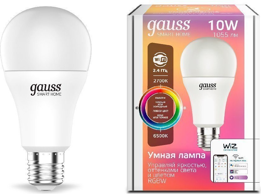 фото Умная wi-fi лампочка gauss smart home а60 10w 1055лм e27