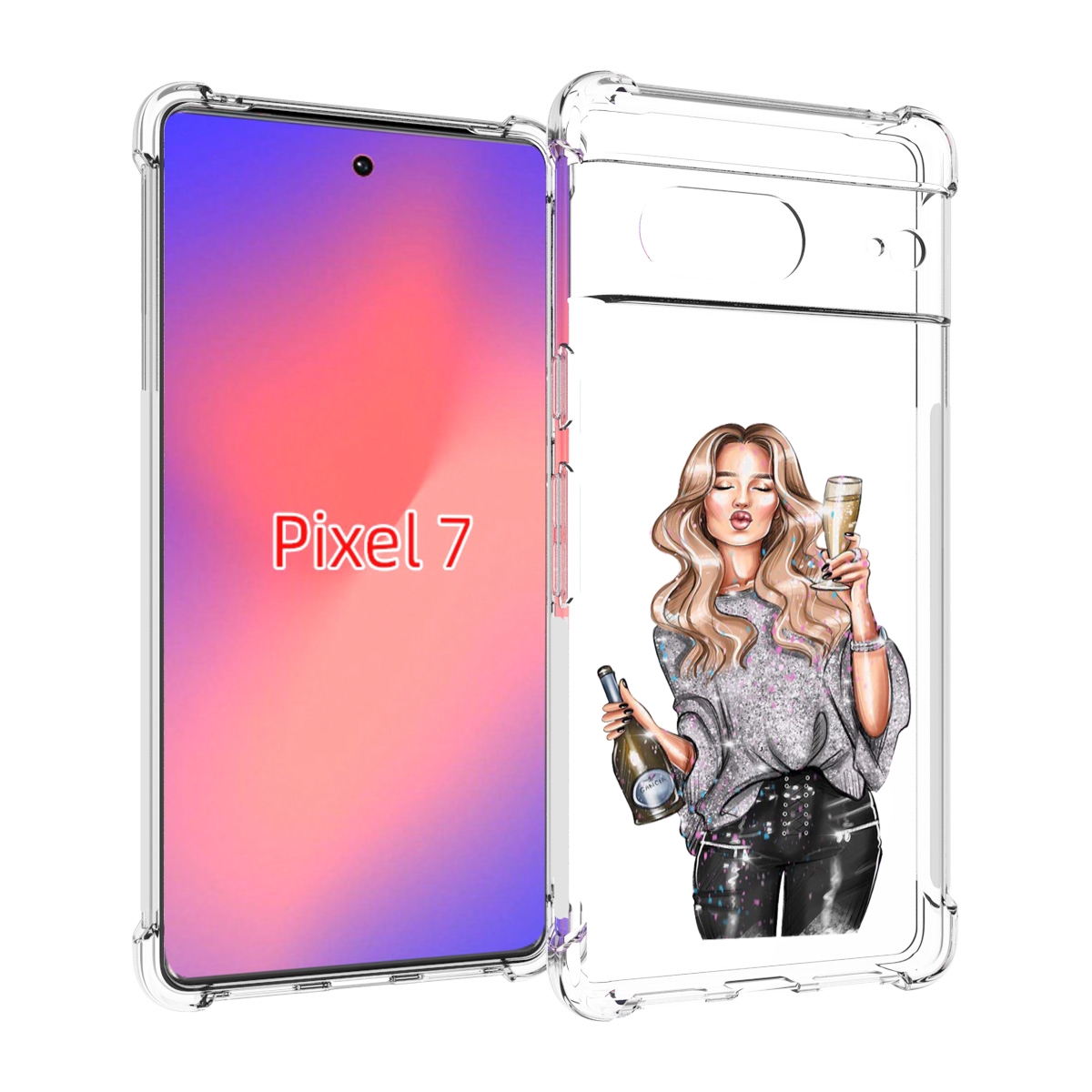 

Чехол Mypads Красивая-Любительница-Шампанского Женский Для Google Pixel 7, Прозрачный, Tocco