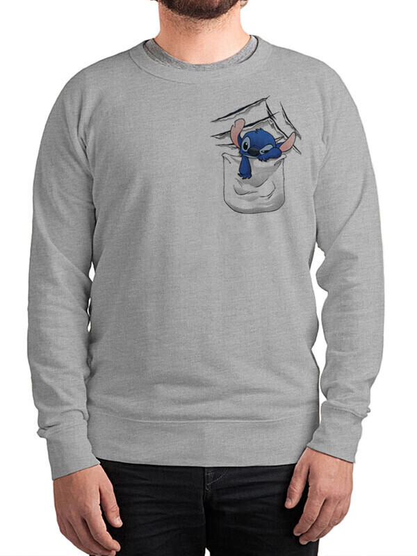 

Свитшот мужской Dream Shirts Стич в кармашке серый 50 RU, Стич в кармашке