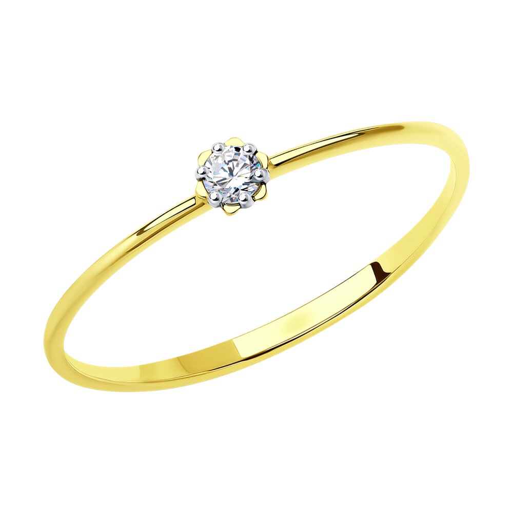 Кольцо помолвочное из желтого золота р. 18 SOKOLOV 018874-2, фианит