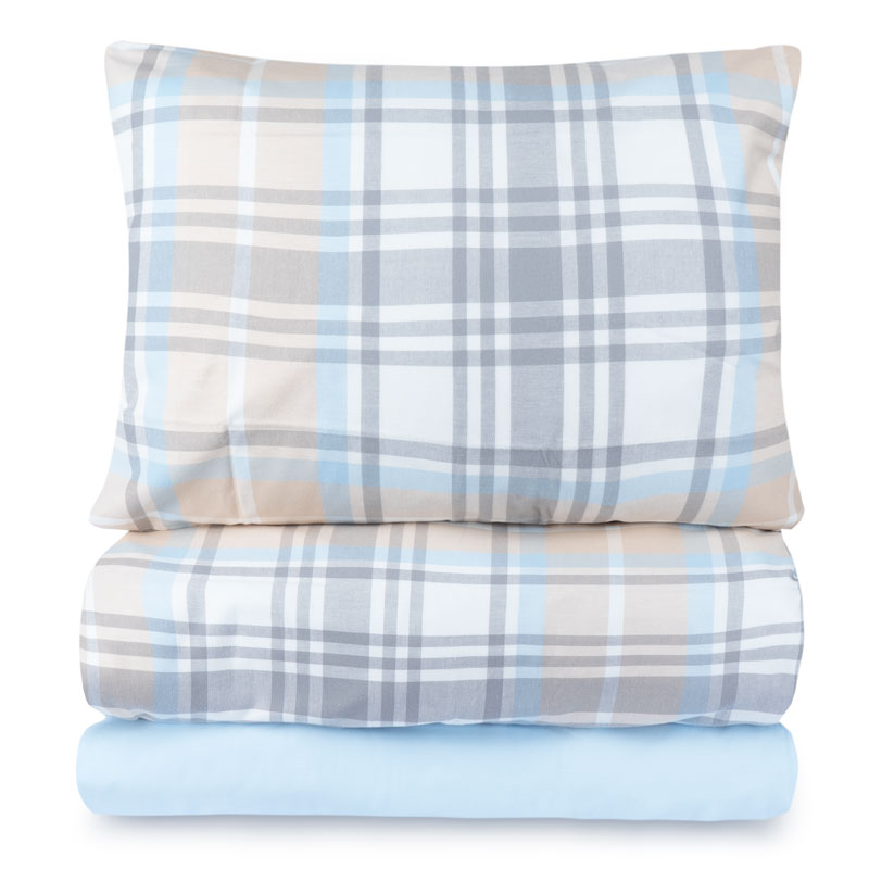 

Комплект постельного белья евро Lameirinho Flannel, бежево-голубая клетка