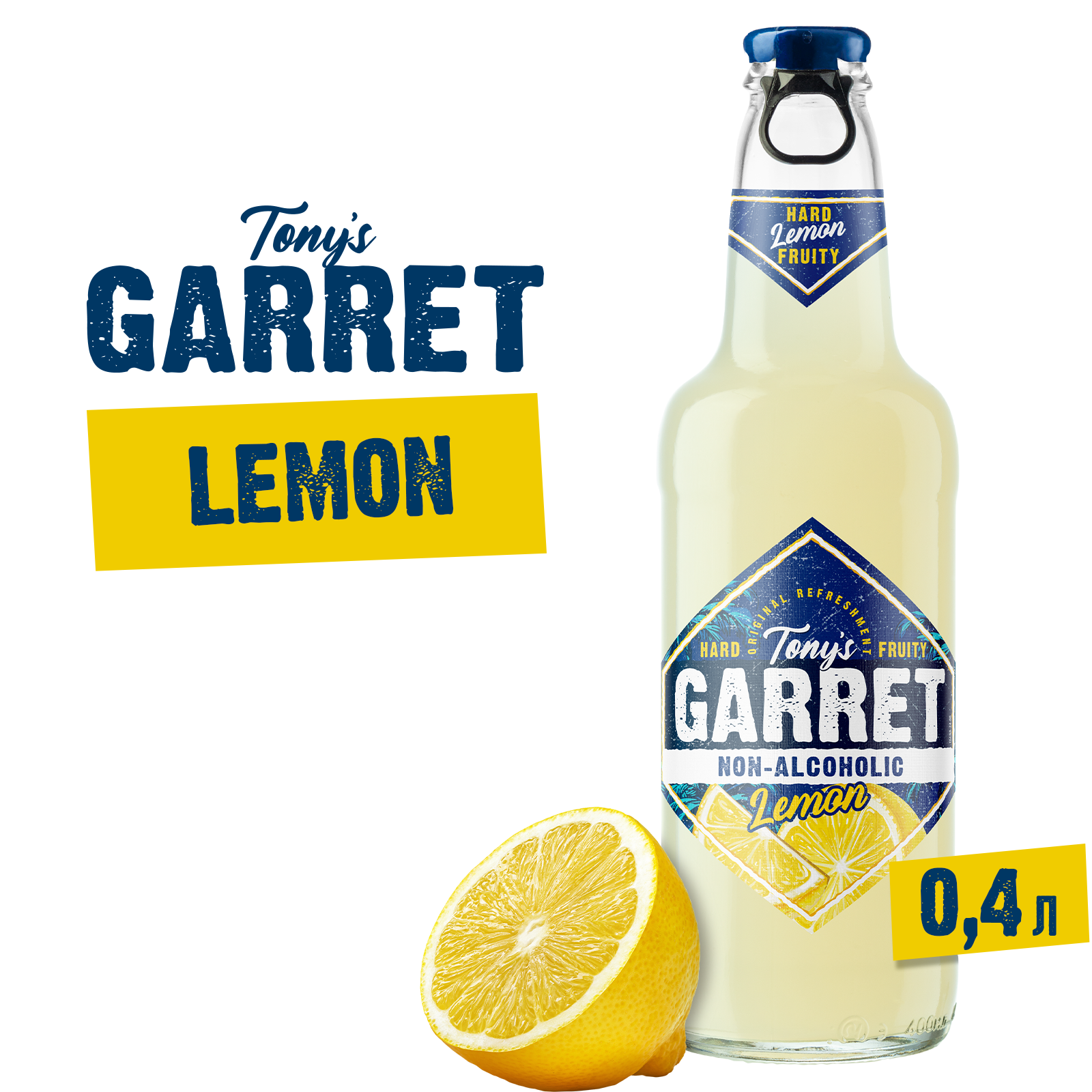 Пивной напиток Tony's Garret Hard Lemon Non-Alcoholic безалкогольный 0,4 л, бутылка