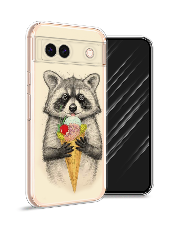 

Чехол Awog на Google Pixel 8A "Енот с мороженым", Бежевый;серый, 271750-1