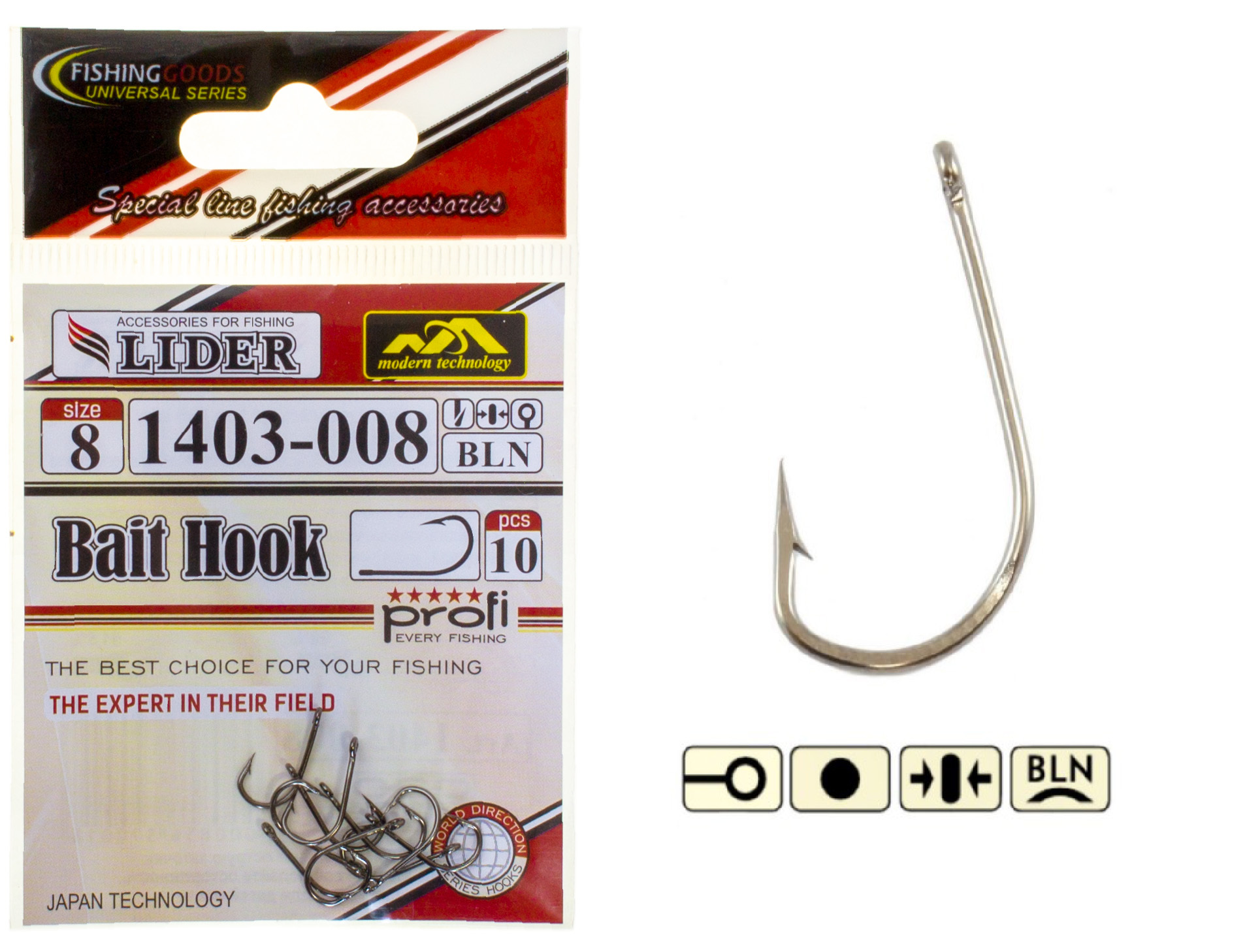 Крючок LIDER BAIT HOOK BLN №8 10 шт