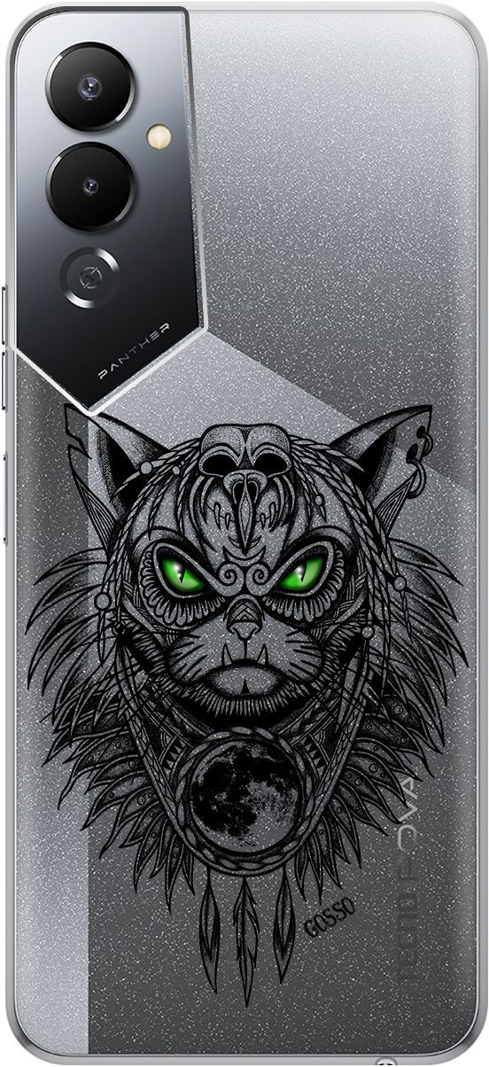 

Силиконовый чехол на Tecno Pova 4 с 3D принтом "Shaman Cat" прозрачный, Прозрачный;черный, 158051