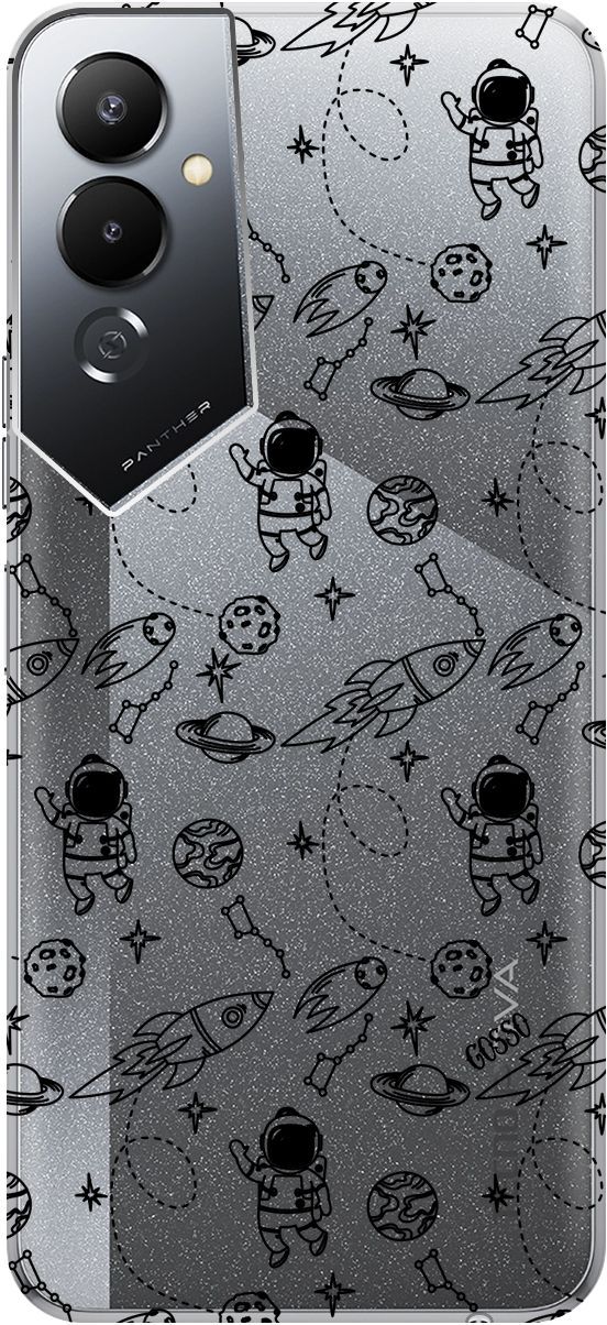 

Силиконовый чехол на Tecno Pova 4 с 3D принтом "Space" прозрачный, Прозрачный;черный, 158051