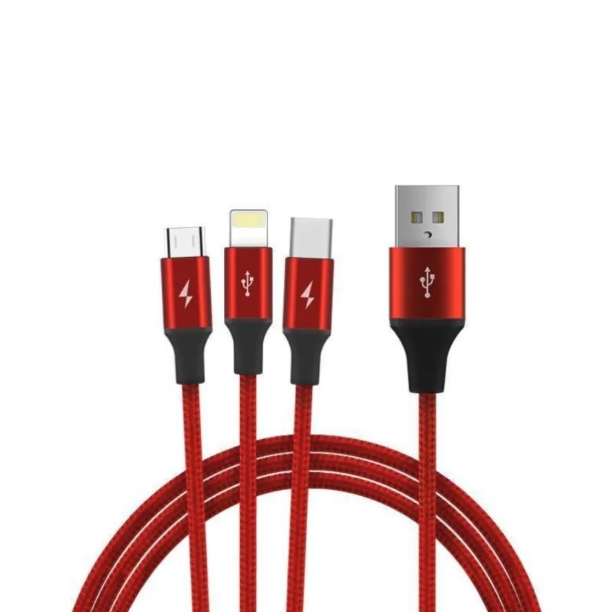 фото Кабель быстрой зарядки 3a / 1.2 метра / 3 в 1 lightning (camlt), microusbt, usb type-c hb-h