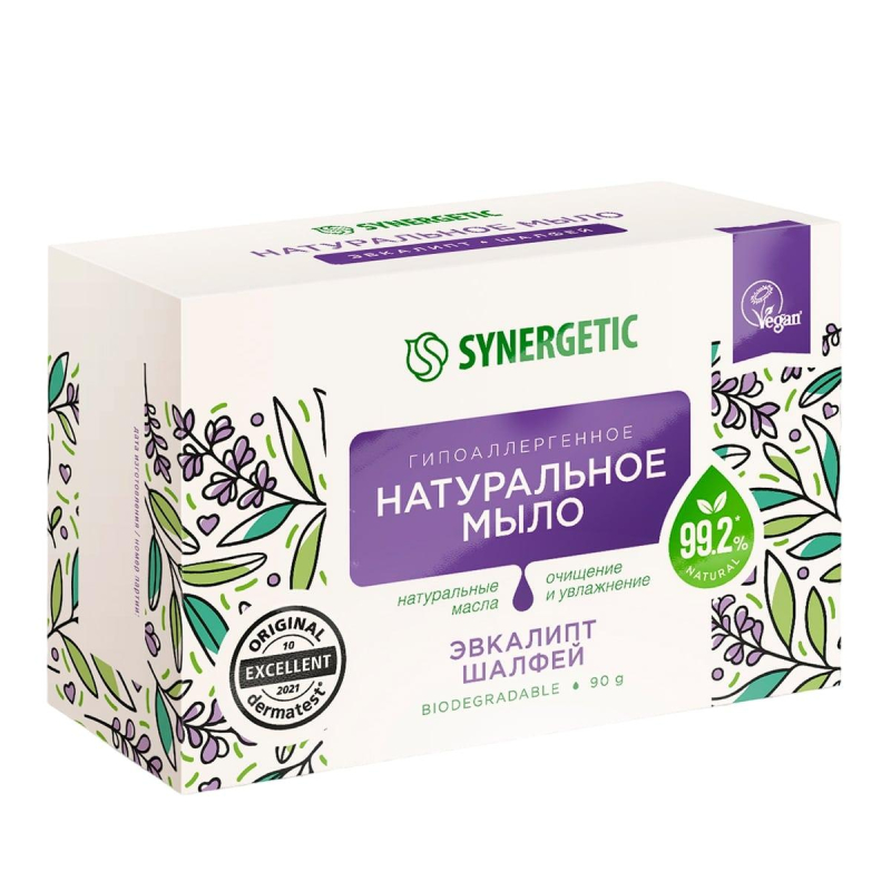 Мыло туалетное натуральное SYNERGETIC эвкалипт и шалфей, 90 г, (2шт.)