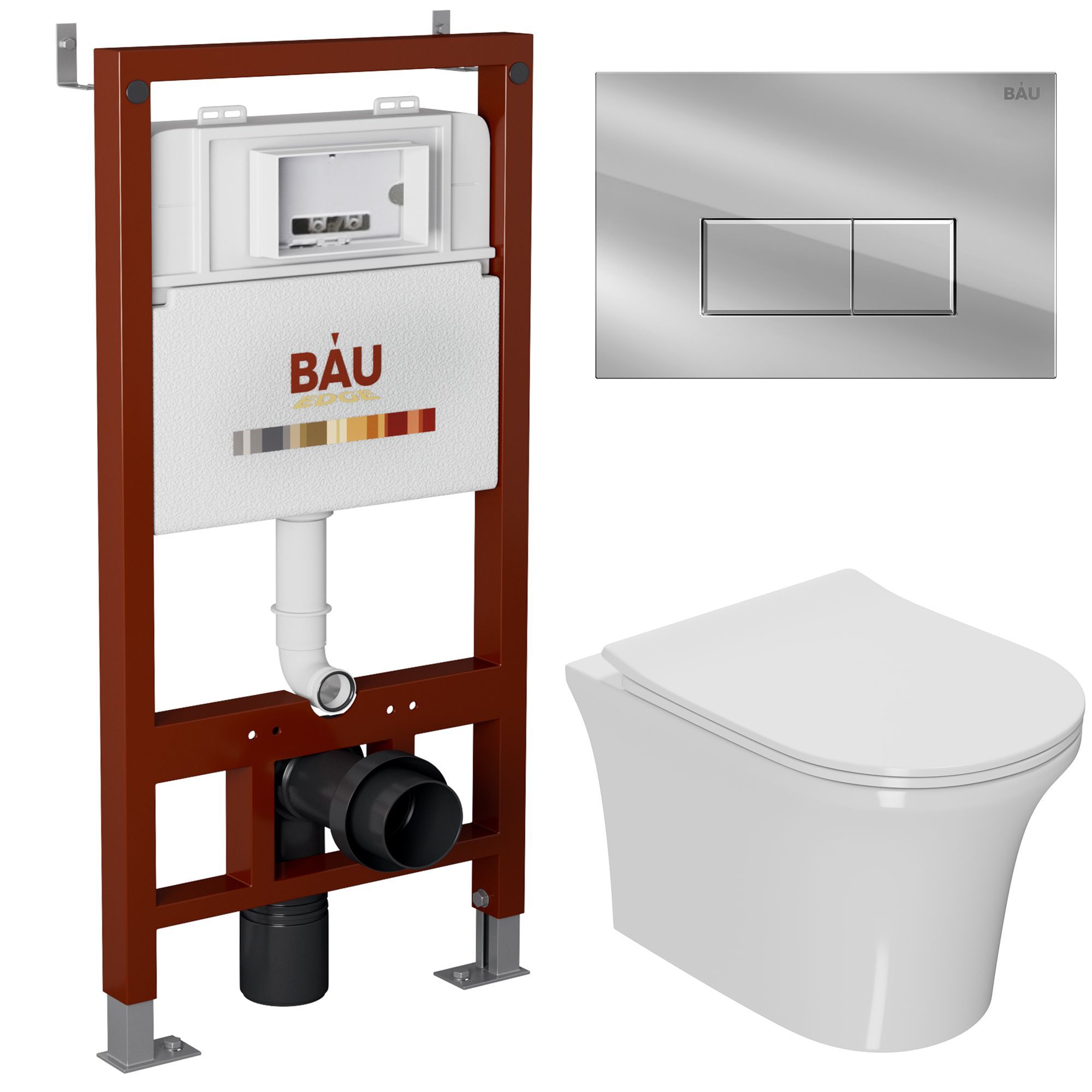 

Комплект BAU 6 в 1: инсталляция BAU PRO, унитаз подвесной безободковый Bau Spectrum PRO, 10752
