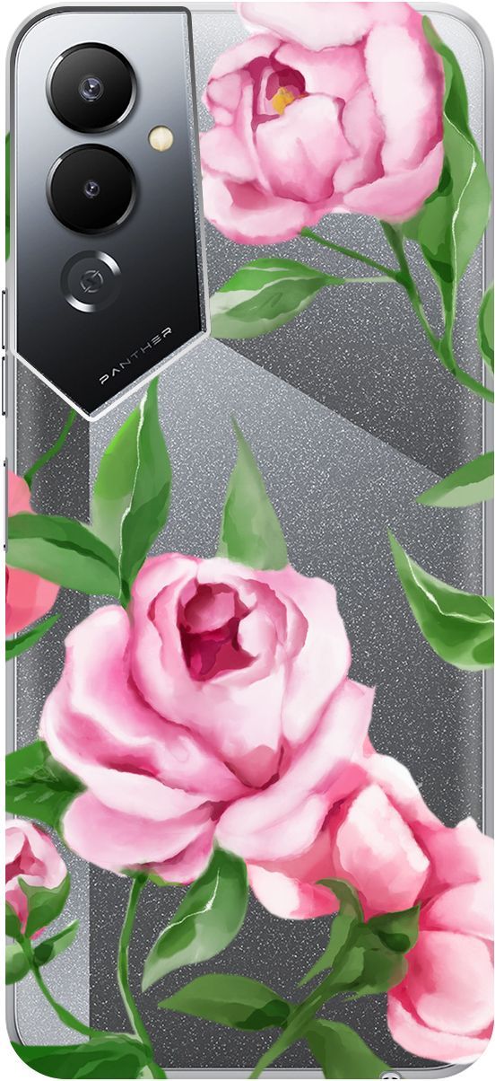 

Силиконовый чехол на Tecno Pova 4 с 3D принтом "Amazing Peonies" прозрачный, Прозрачный;розовый, 158052