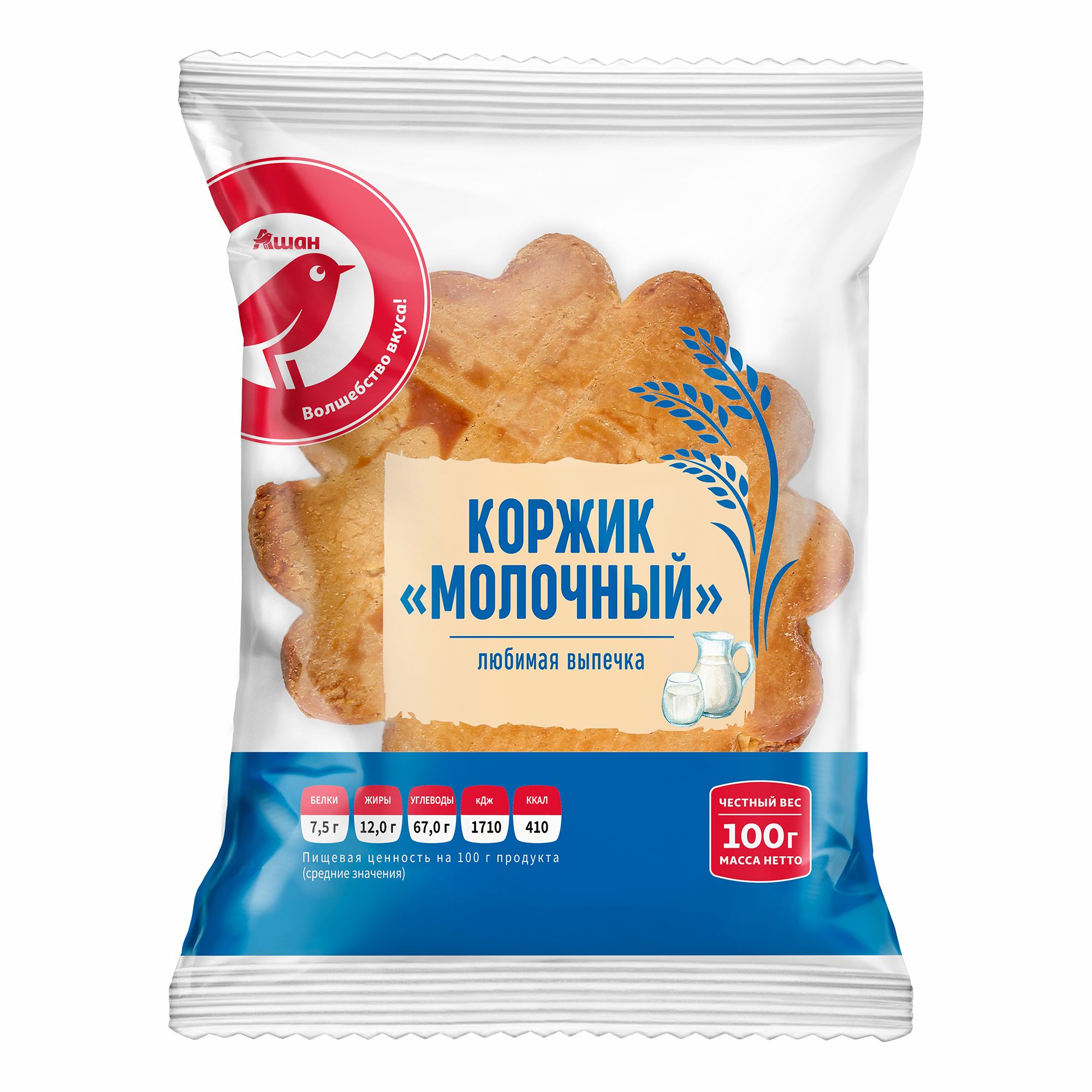 Коржик АШАН Красная птица Молочный 100 г 35₽