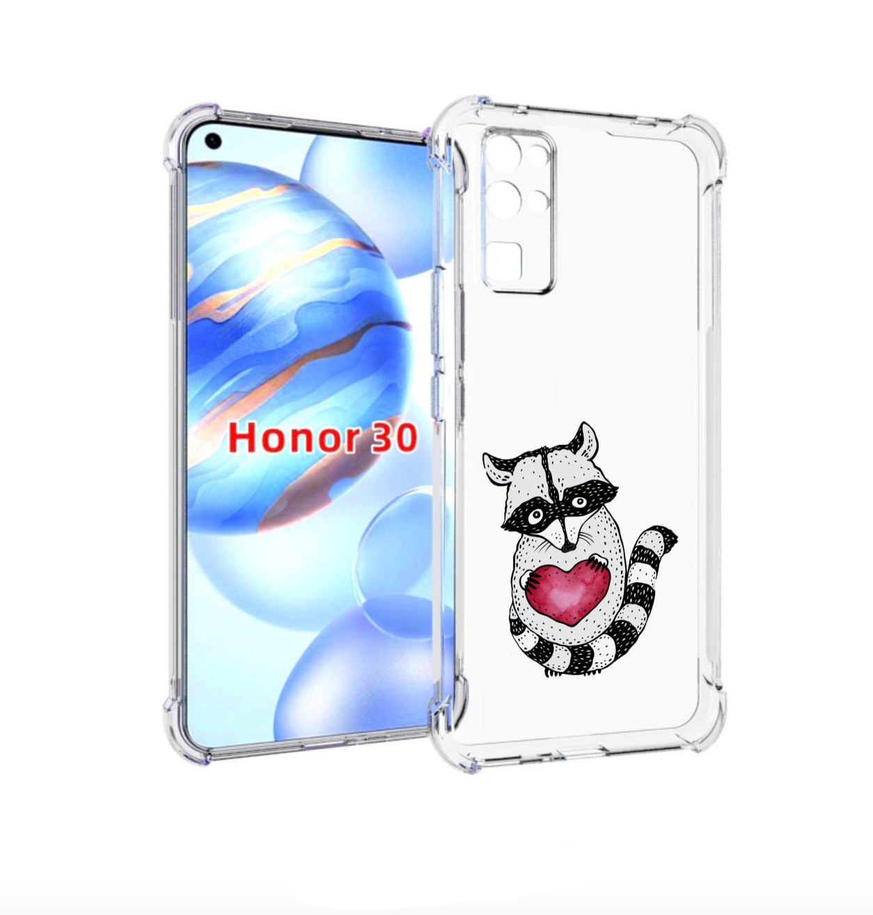

Чехол бампер MyPads Енот с сердечком для Honor 30 (BMH-AN10) про, Прозрачный, Tocco