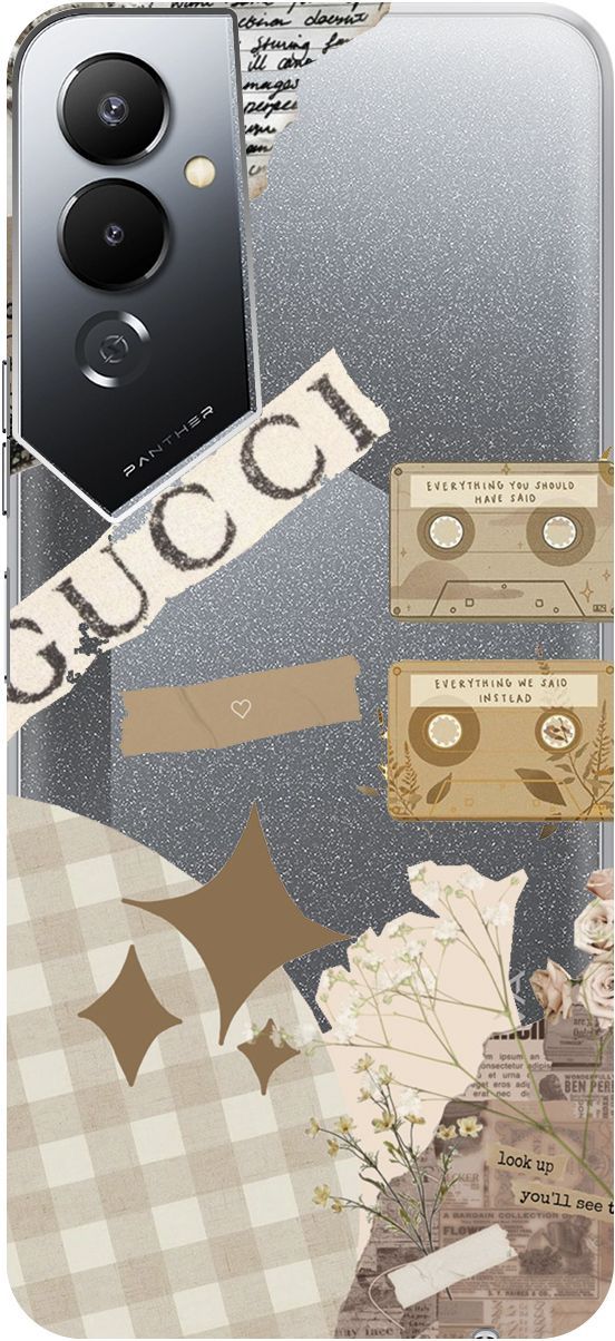

Силиконовый чехол на Tecno Pova 4 с 3D принтом "GUCCI Stickers" прозрачный, Прозрачный;бежевый, 158052