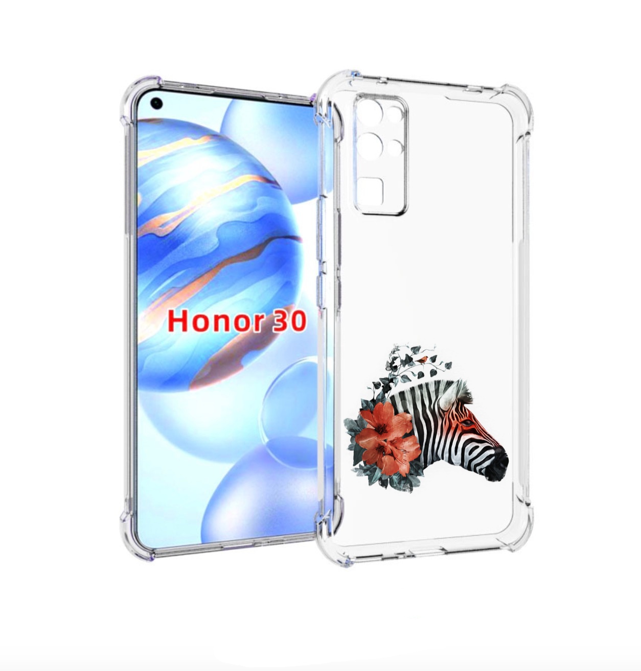 

Чехол бампер MyPads Зебра с цветами для Honor 30 (BMH-AN10) прот, Прозрачный, Tocco