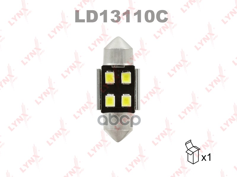 фото Лампа светодиодная 12v c10w 10w sv8,5 7000k lynxauto canbus 1 шт. картон t11x31mm ld13110c