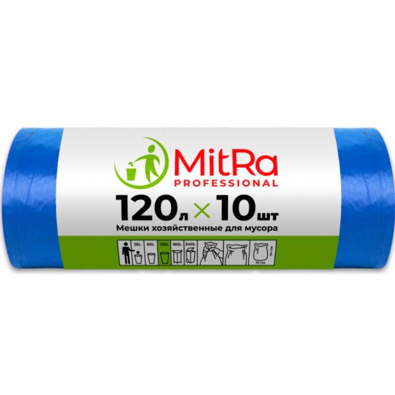 

Мешки для мусора ПВД 120л 25мкм 10шт/рул синие 70х110см Акос, (2шт.), Синий