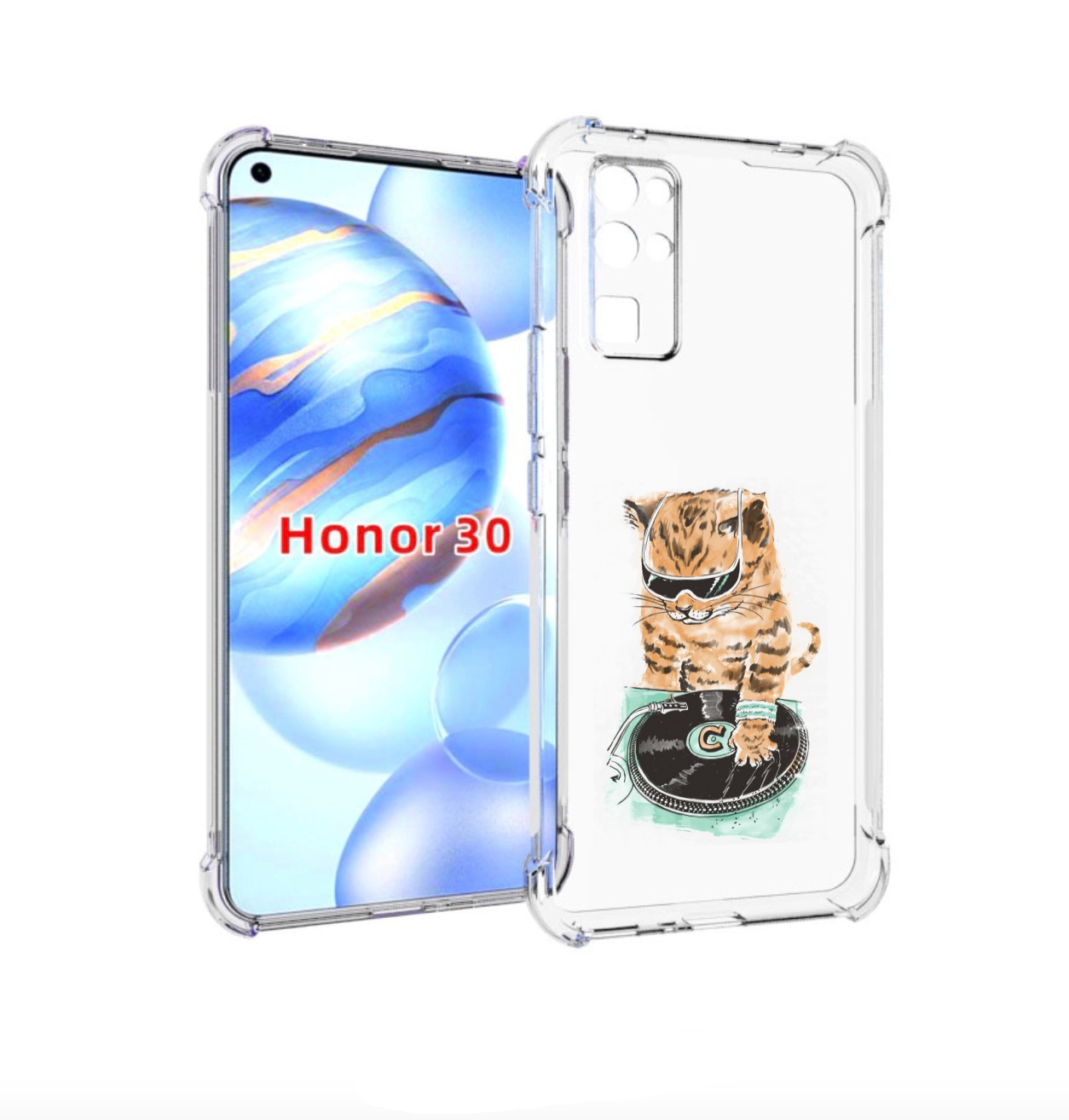 

Чехол бампер MyPads Кот диджей для Honor 30 (BMH-AN10) противоуд, Прозрачный, Tocco
