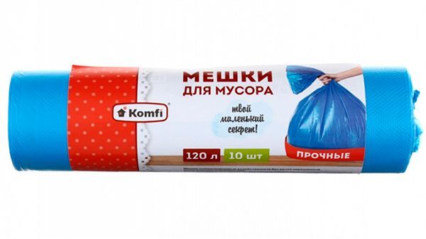 Мешки для мусора Komfi PM1210SR голубые, 120 л, 10 шт./рул., 30 рул./кор.
