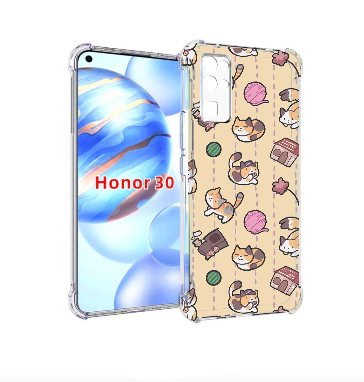 

Чехол бампер MyPads Котики-клубочки для Honor 30 (BMH-AN10) прот, Прозрачный, Tocco