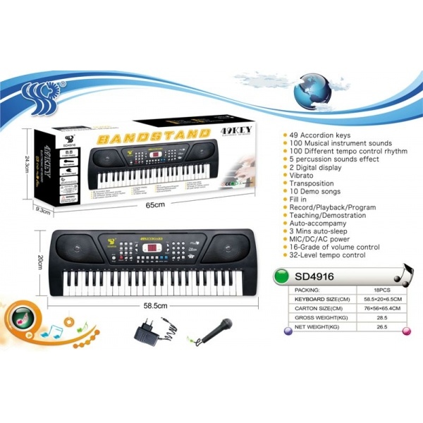 

Синтезатор игрушечный Shantou 220 V, с микрофоном SD4916