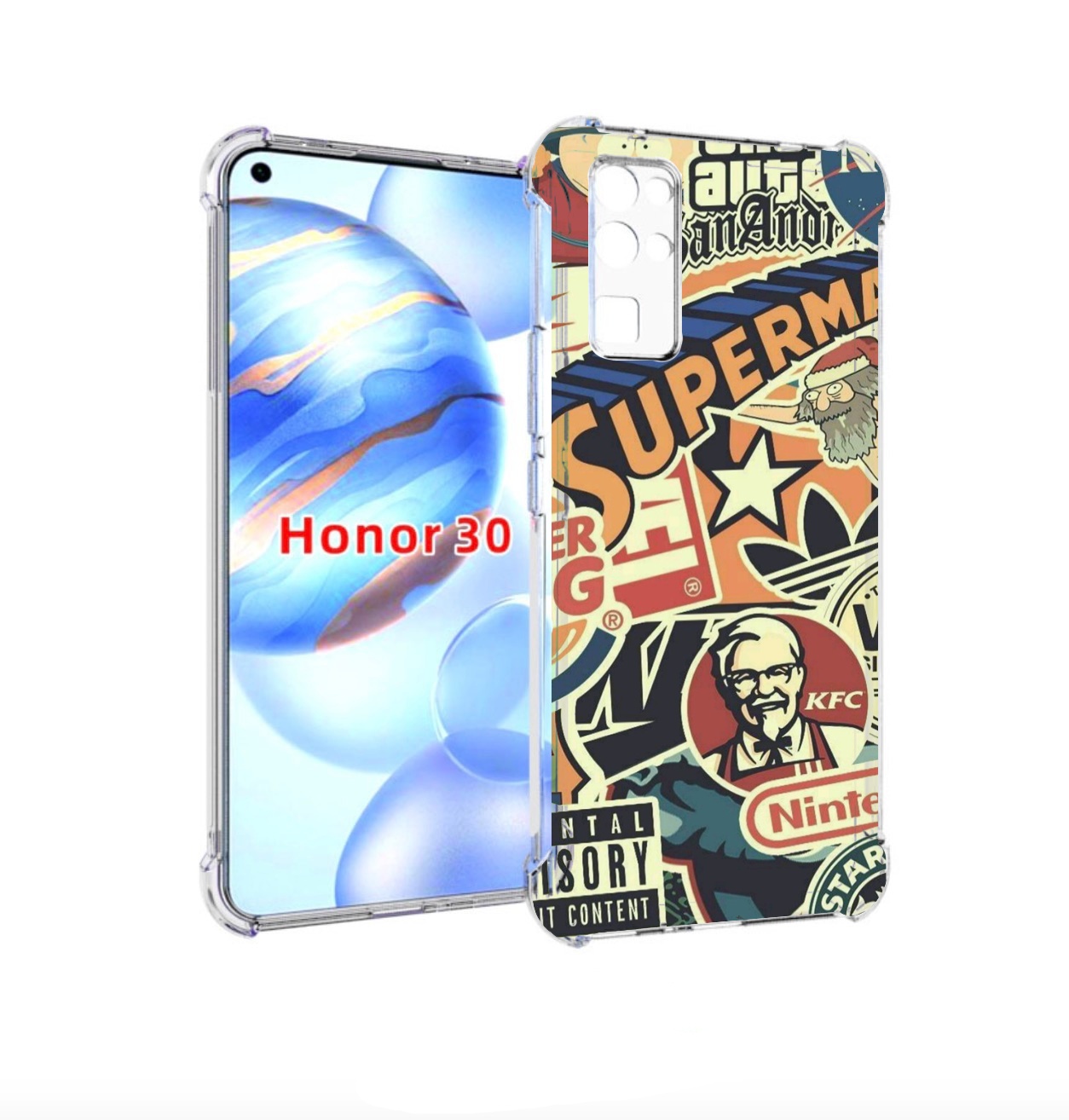 

Чехол бампер MyPads Лейблы-на-постере для Honor 30 (BMH-AN10) пр, Прозрачный, Tocco