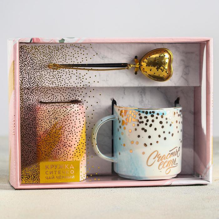 

Подарочный набор «Счастье есть»: кружка 350 мл, сито, чай чёрный 25 г.