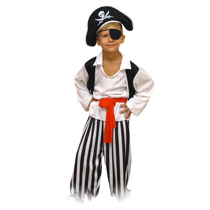 Карнавальный костюм «Пират», шляпа, повязка, рубашка, пояс, штаны, р. 28, рост 110 см карнавальный костюм детский вестифика пират белый красный 140